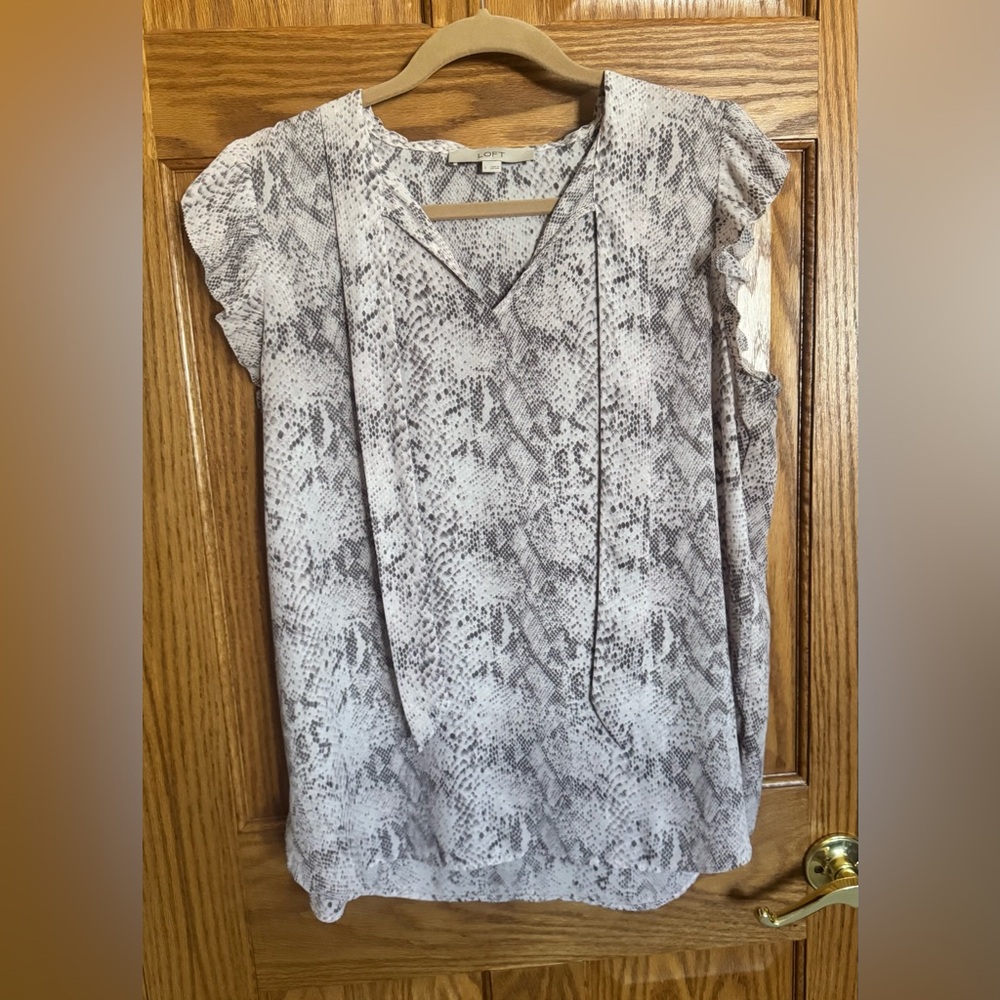 LOFT Snakeskin Print Blouse - Pink/Grey/White - Large